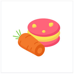 Healthy food flat icon. Organic children nutrition. Pancakes and carrots. Healthy menu. Baby food concept. Color vector illustration