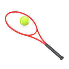 Tennis Racket with Tennis Ball on a white background. Front view. 3d Rendering Illustration