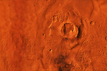 Volcano on the planet Mars. Elements of this image furnished by NASA