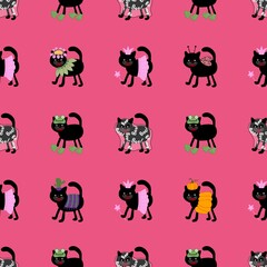 Halloween black cats seamless pattern for clothes print and wrapping and accessories and fabrics and kids and festive