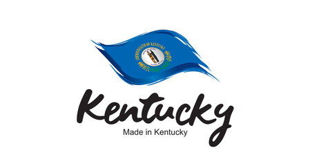 Obraz premium Made in Kentucky USA new handwritten flag ribbon typography lettering logo label banner
