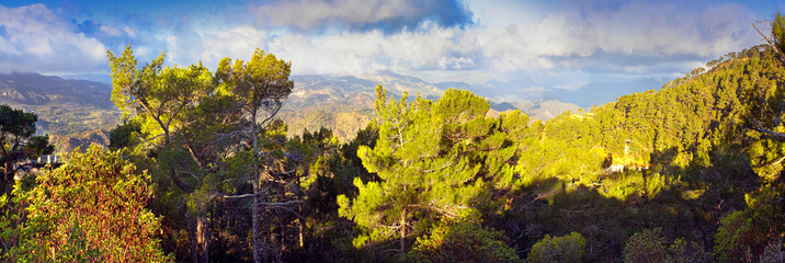 Panoramic view of the Troodos Mountains in the central regions of the island of Cyprus, panorama, Republic of Cyprus