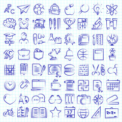 Fototapeta premium Set of school and education hand drawn icons school supplies on checkered background. Vector Illustration.