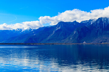 View of the Alps and Lake Geneva in Montreux, Switzerland