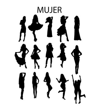 Mujer, en diferentes poses, silueta vectorial.