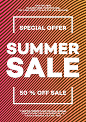 Summer sale banner template orange color gradient style on abstract lines background with special offer for use promotion, flyer. Vector Illustration