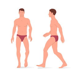 Young Man, full body of a man, front and side view. Isometric vector illustration.