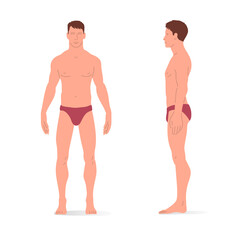 Young Man, full body of a man, front and side view. Isometric vector illustration.