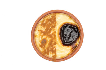 Rice pudding dessert on white background