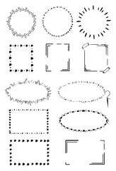 Set of  black hand-drawn doodle frames for social networking, diaries, scrapbooking. Graphic floral borders for text, photos, templates for posts.