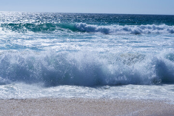 Water Sea Blue Atlantic Ocean. Azure breaking wave in the Atlantic ocean.