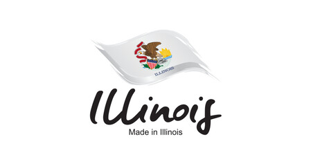Made in Illinois USA new handwritten flag ribbon typography lettering logo label banner