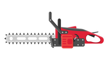 Naklejka premium A chainsaw icon in a flat style. Illustration of a chainsaw vector icon highlighted on a white background.