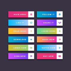 Set of button trendy gradient style with user interface icon isolated on transparent background for web site, ui, mobile app. Call to action icon button. Vector 10 eps