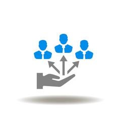 Vector illustration of hand hold or give structure flowchart businessman. Symbol of role responsibility. Icon of roles and responsibilities.
