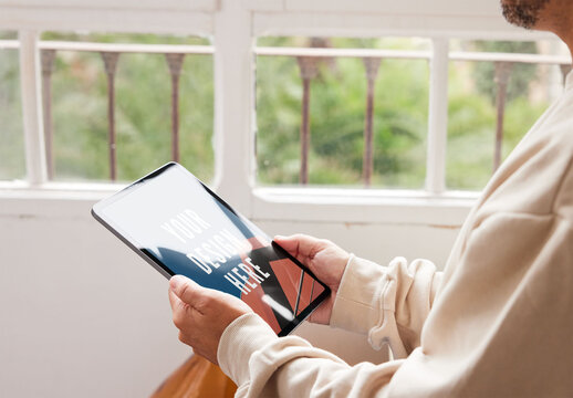 Holding Tablet Mockup with Hand at Home