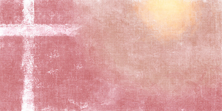 white painted cross on muted pink textured sun background, ready for text like worship lyrics, scripture...