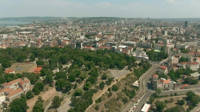 Aerial shot of the Old Town, historic district in the centre of Belgrade, Serbia