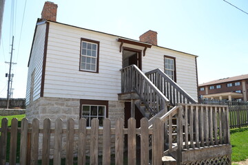Staircase leading to the back of an old building