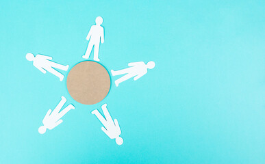 People standing in a circle, teamwork, multiculture communication, and friendship, human equality
