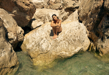 model woman photographed at sea and beach