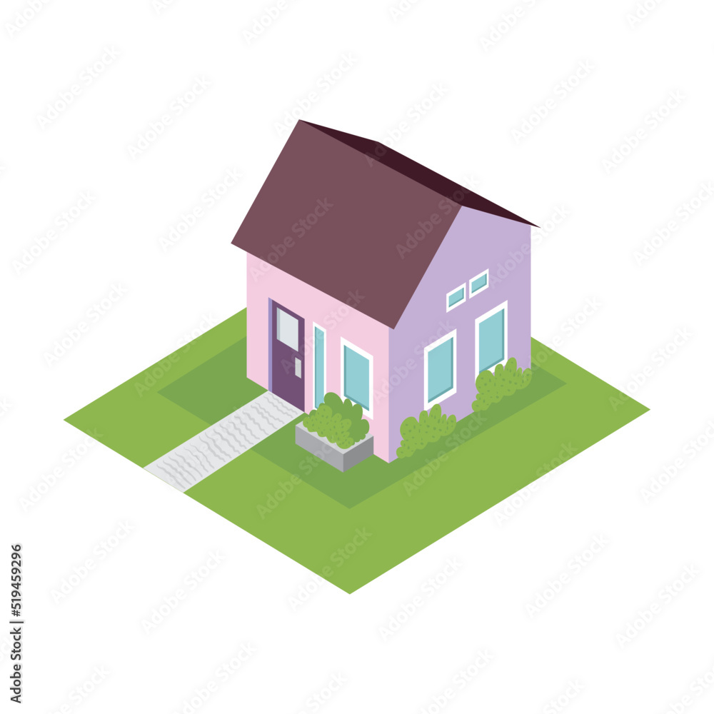 Wall mural house lilac isometric construction