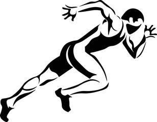 Black and White Cartoon Illustration Vector of an Athlete Running