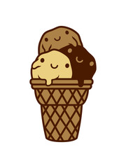 Süße 3 Eiskugeln Waffel 