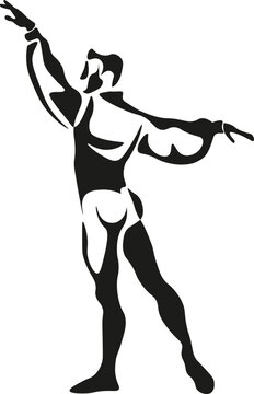 Black and White Cartoon Illustration Vector of a Male Ballerina Dancing