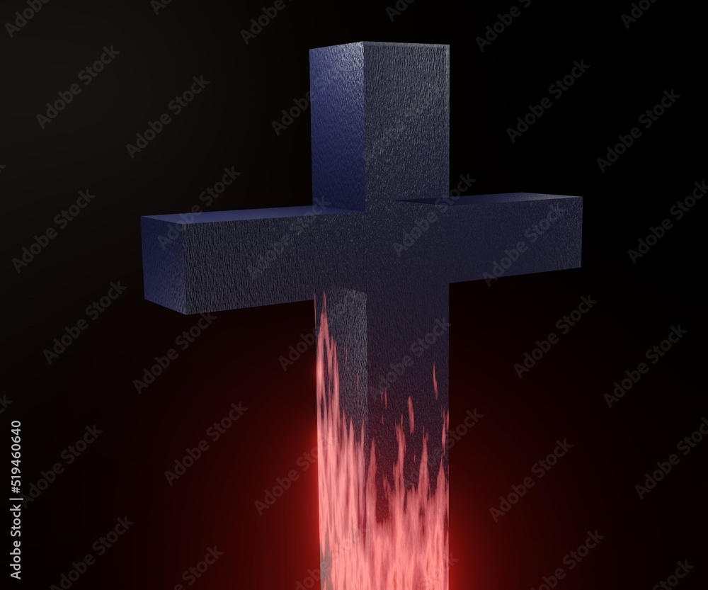 Wall mural isolated burnt wood cross 3d rendering in the black background - Wall murals