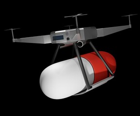 Drone is carrying drug capsule. Drug delivery 3d rendering