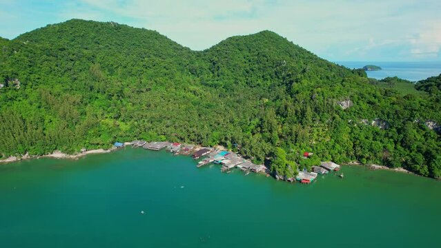 Beautiful landscape of ao kram, A fishing village by the sea. chumphon province, southern thailand. 4K drone footage. nature and travel concept.
