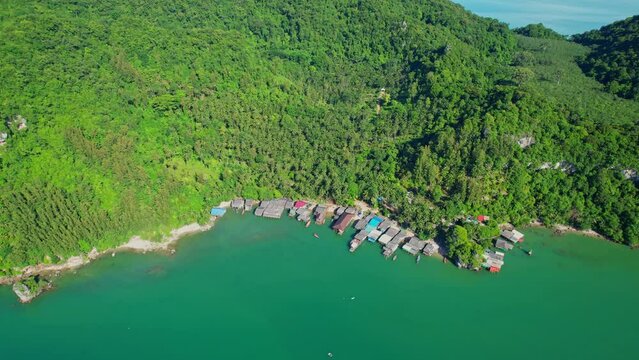 Beautiful landscape of ao kram, A fishing village by the sea. chumphon province, southern thailand. 4K drone footage. nature and travel concept.
