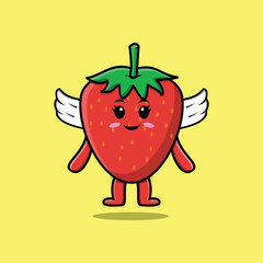 Cute cartoon strawberry character wearing wings in modern style design 