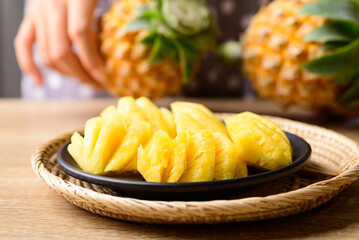 Sliced pineapple fruit ready to eating, Tropical fruit in summer season