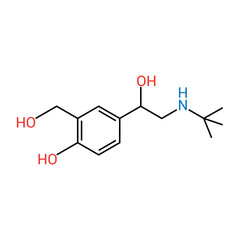 chemical structure of Salbutamol (C13H21NO3)