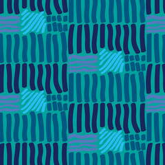 Minimalist fashionable abstract texture in blue colors. Seamless pattern. Line and forms of artistic illustrations. A modern vector template for design.