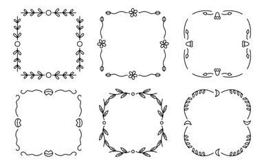 Divider frames flower, symbolic, heart, moon and leafy set. Ornate retro borders. For the design of wedding and greeting cards, menus and certificates. Calligraphic ornamental frame collection