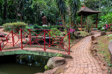Ribeirao Preto, Sao Paulo, Brazil, April 30, 2015. Japanese Garden, one of the attractions of Bosque Municipal Fabio Barreto, in the city of Ribeirao Preto