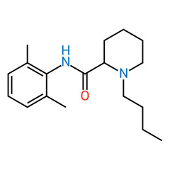 chemical structure of Bupivacaine (C18H28N2O)