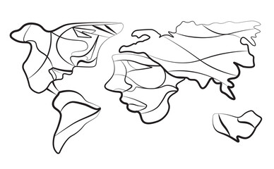 Vector world map, isolated on white background. Plant Earth gray map template for website pattern, annual report, infographics. Similar world map icon around the world. map silhouette.
with face face