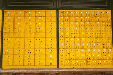 Old mailboxes in Cyprus. Metal boxes for letters on the post office. Post office on the island