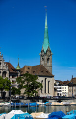 Fototapeta na wymiar Marina on River Limmat in the city center of Zurich Switzerland - travel photography