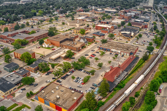 Aerial View Of Downtown Ames, Iowa During Summer