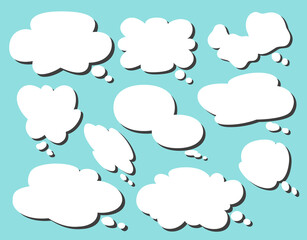 シンプルな手書きの吹き出しセット - 主線なし、雲形、モノローグ、思っていること