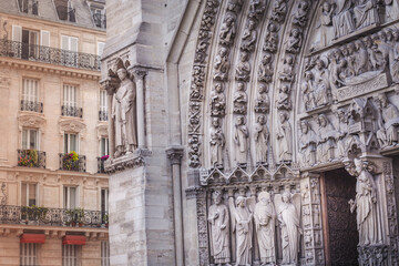 Notre Dame of Paris last judgment ornate facade details, France
