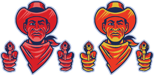 Cowboy Shooting Pistol Cartoon Logo