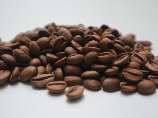 Coffee Beans on table with white background. Coffee Background