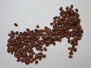 Coffee Beans on table with white background. Coffee Background