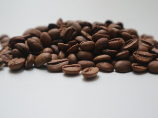 Coffee Beans on table with white background. Coffee Background